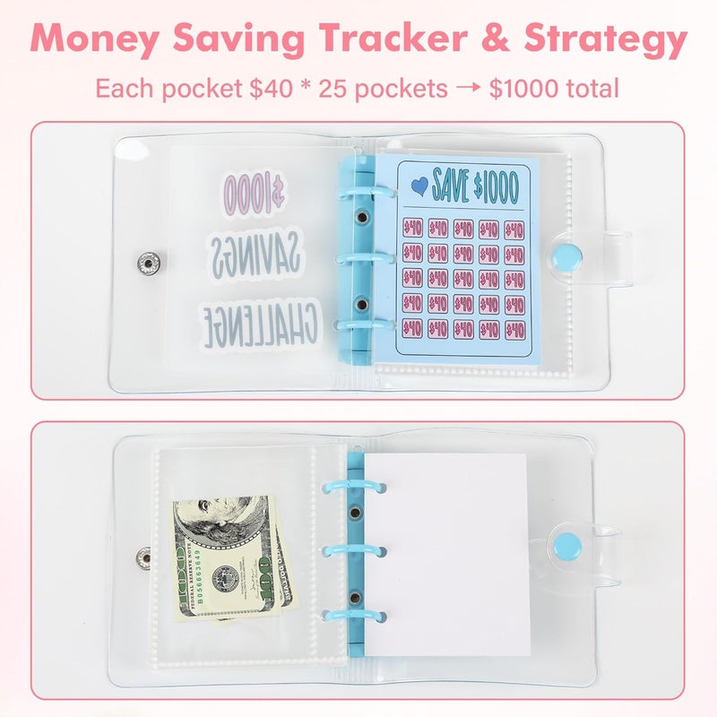 Mozano Mini Money Saving Binder with 25 Envelopes, $1000 Savings Challenge Book, Portable Budget Tool (Blue) - Image 5